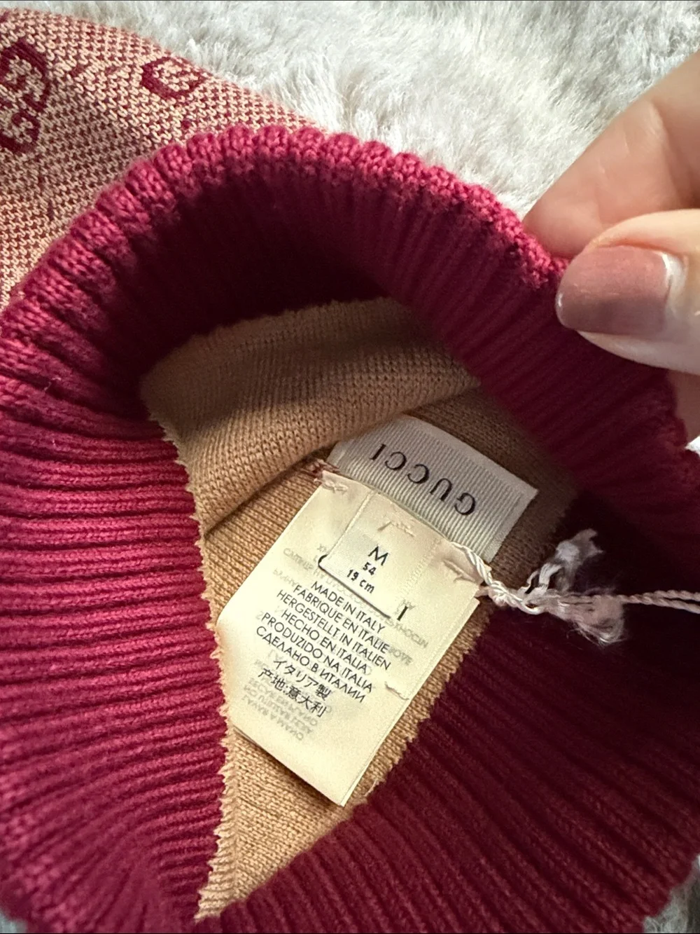Gucci Tan and Burgundy GG Knit Beanie for Kids